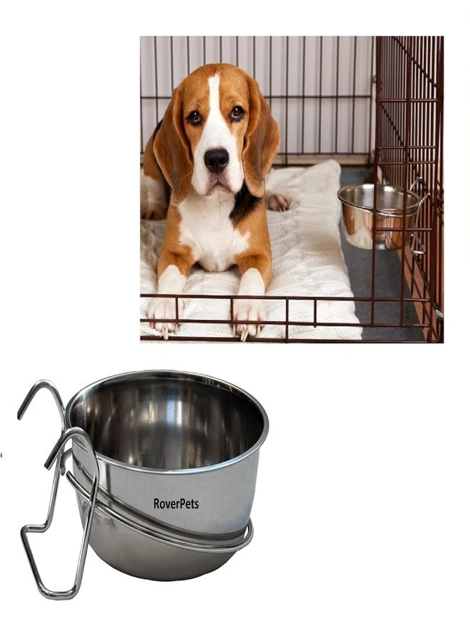 RoverPets Stainless Steel Coop Cup with Wire Hooks - Durable, Chew-Resistant Food/Water Bowl for Cages & Crates, Easy Install & Removable, for Cats, Dogs, Birds & Reptiles 250ML - 2PCS - Image 1